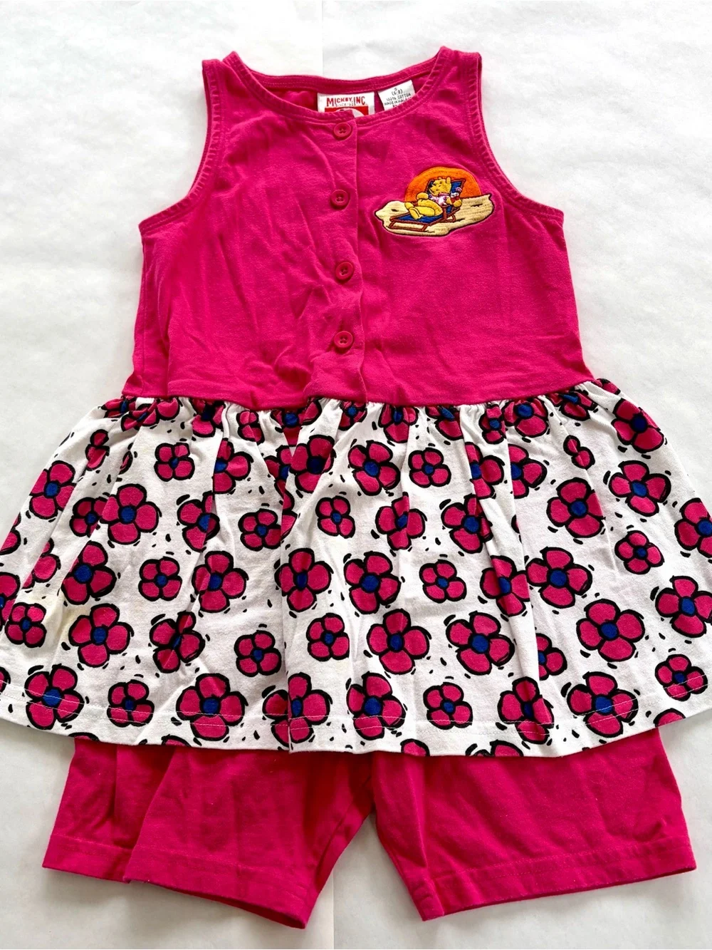 1990s Mickey Inc Winnie the Pooh Tank Dress With Shorts Flowers S 6-8